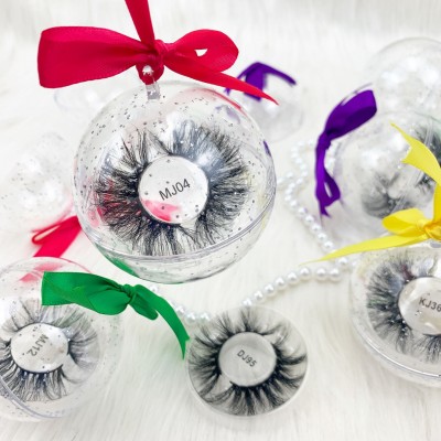 Clear Christmas ball packaging eye lashes 3d wholesale vendor private logos mink lashes